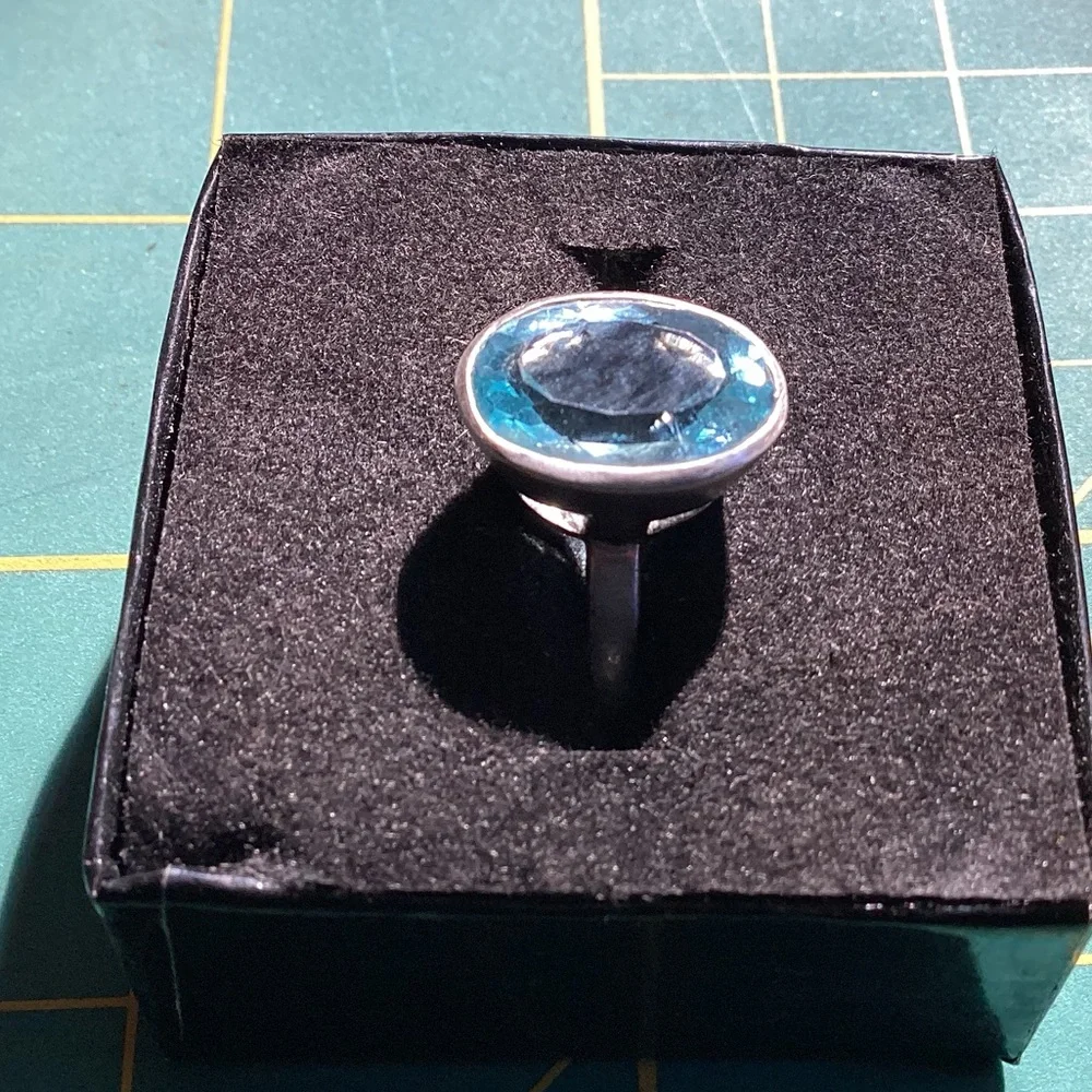 Blue Topaz Faceted Sterling Silver Ring Sz 9 Bohemian Crystals Gems Hippie Gifts